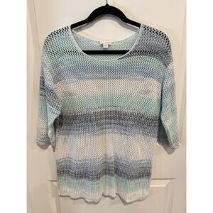J. Jill Women's Pullover Striped Loose Knit Sweater Sz Medium Coastal Vacation